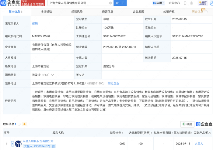 火星人新設子公司，戰略布局電器輔件銷售領域